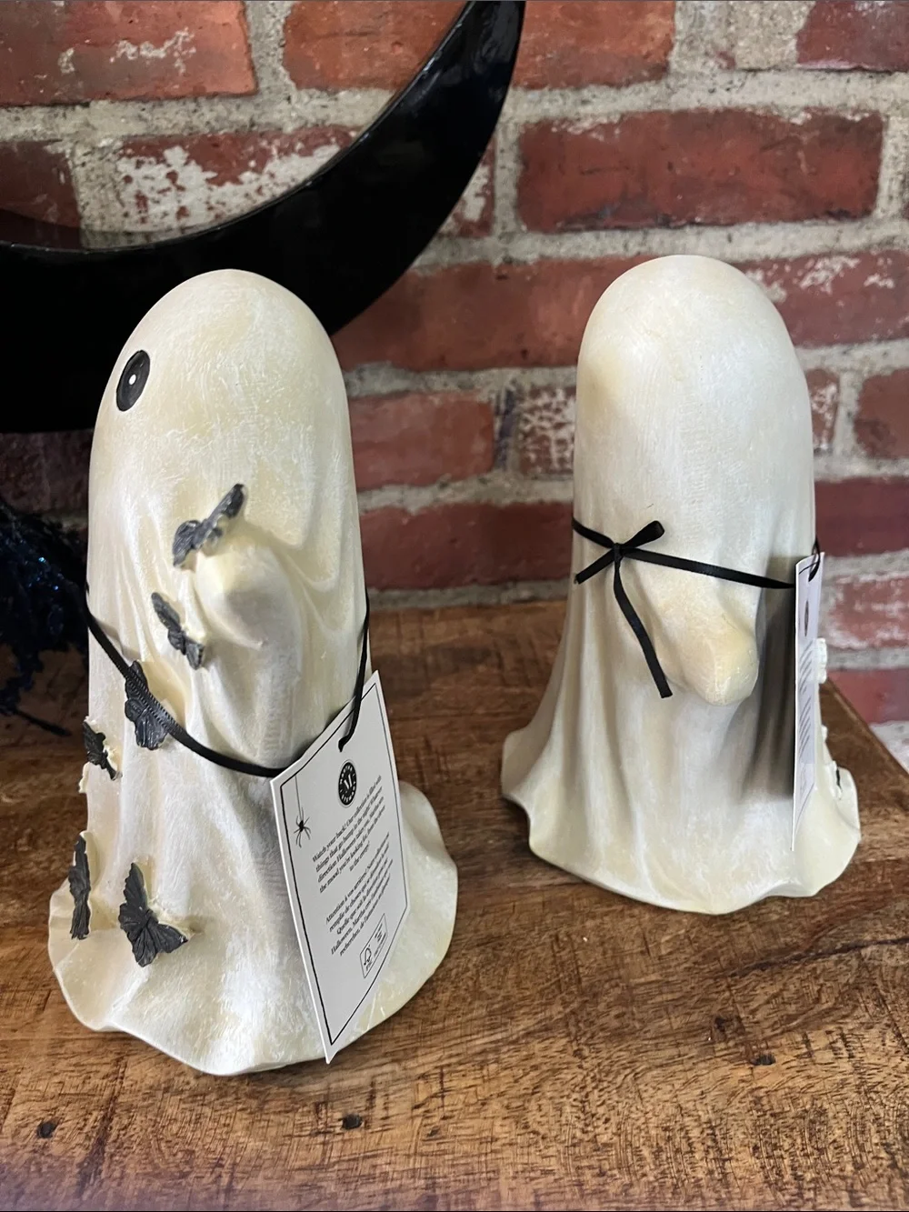 Martha Stewart Pearlescent Cream Ghost Figurines with Black Butterfly Accents